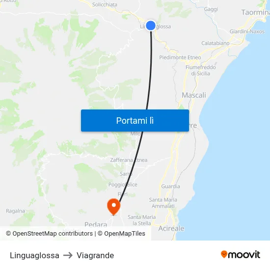 Linguaglossa to Viagrande map