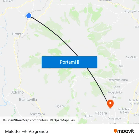 Maletto to Viagrande map