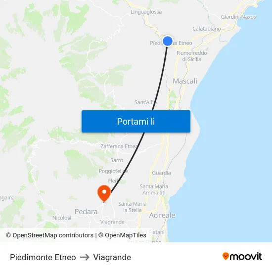 Piedimonte Etneo to Viagrande map
