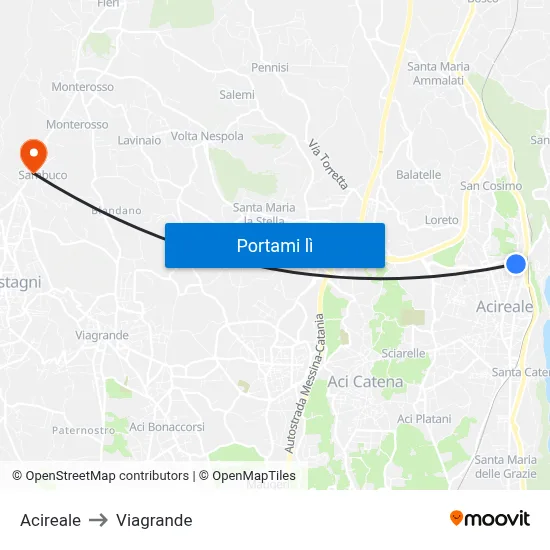 Acireale to Viagrande map