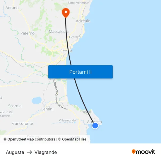 Augusta to Viagrande map