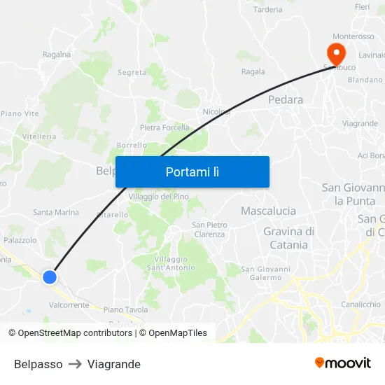 Belpasso to Viagrande map