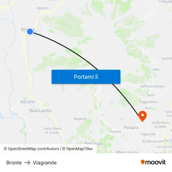 Bronte to Viagrande map