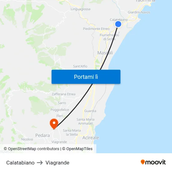 Calatabiano to Viagrande map