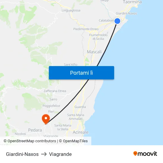 Giardini-Naxos to Viagrande map