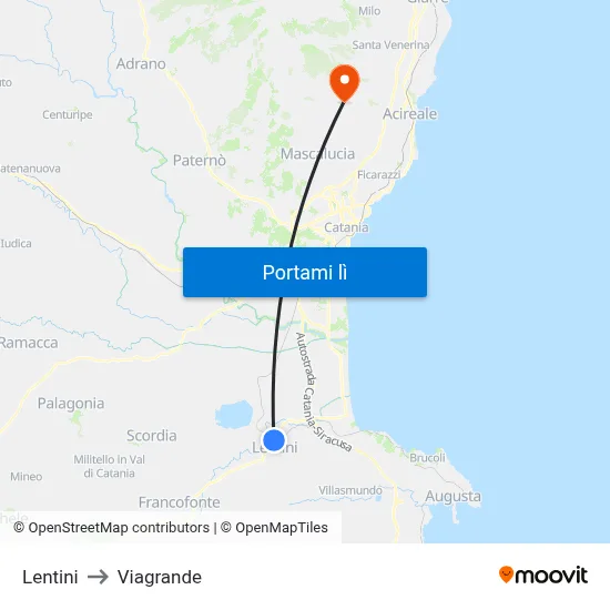 Lentini to Viagrande map