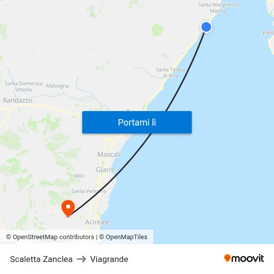 Scaletta Zanclea to Viagrande map