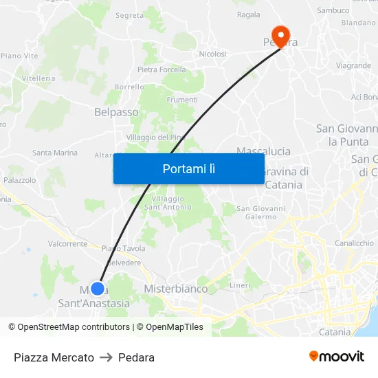 Piazza Mercato to Pedara map