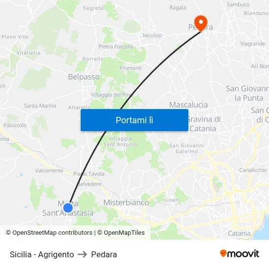 Sicilia - Agrigento to Pedara map