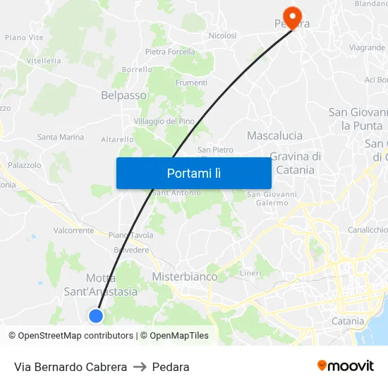 Via Bernardo Cabrera to Pedara map