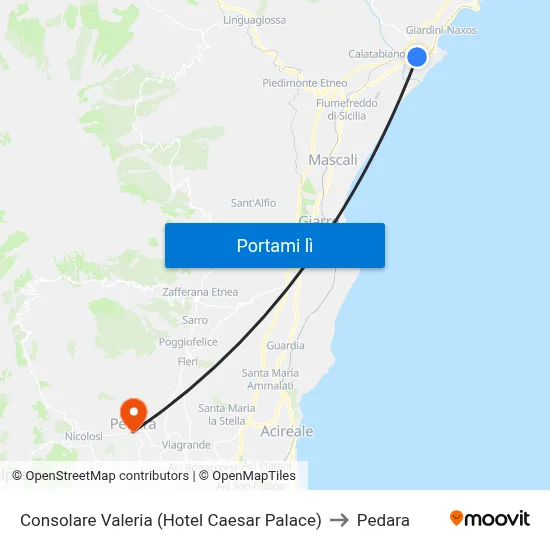 Consolare Valeria (Hotel Caesar Palace) to Pedara map