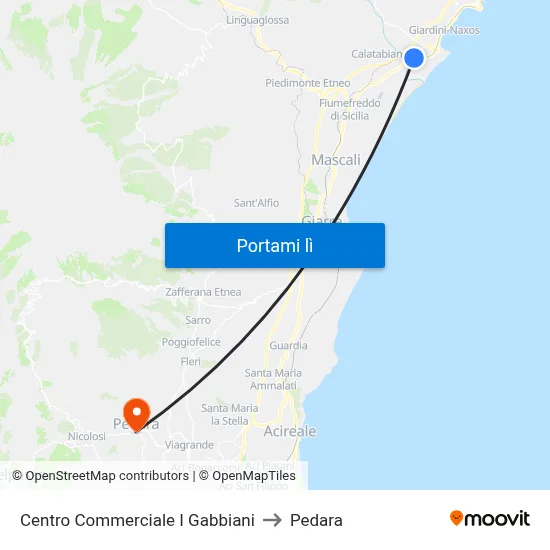 Centro Commerciale I Gabbiani to Pedara map
