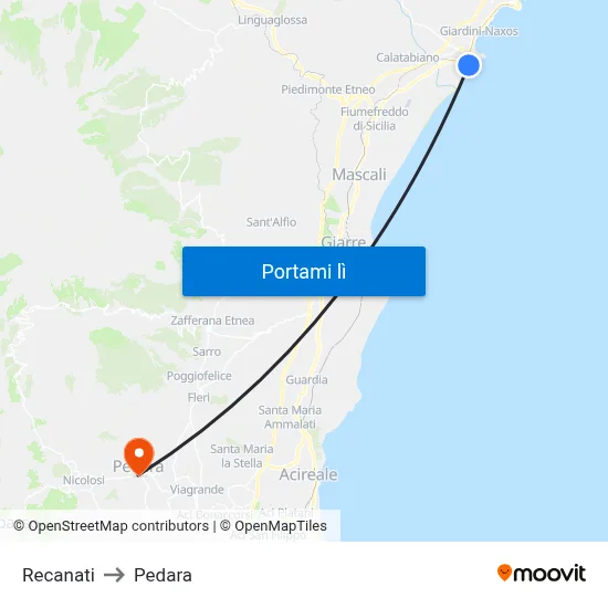 Recanati to Pedara map