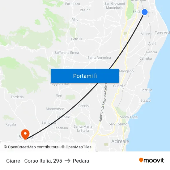 Giarre - Corso Italia, 295 to Pedara map
