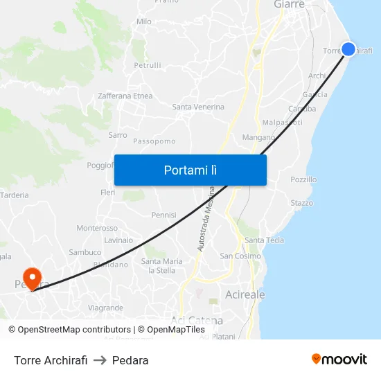 Torre Archirafi to Pedara map