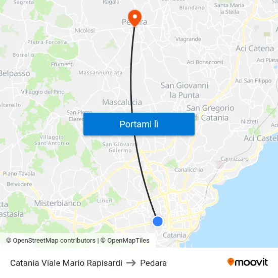 Catania Viale Mario Rapisardi to Pedara map