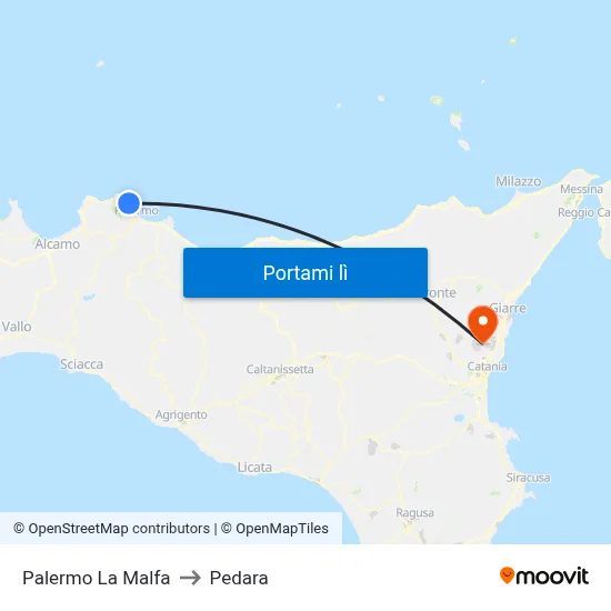 Palermo La Malfa to Pedara map
