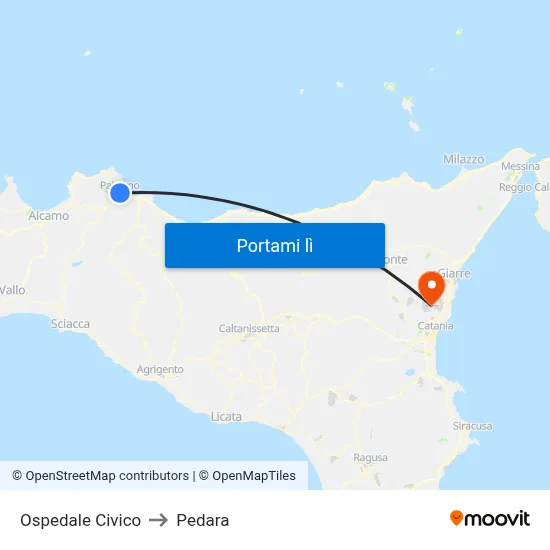 Ospedale Civico to Pedara map