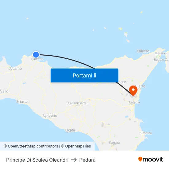 Principe Di Scalea Oleandri to Pedara map
