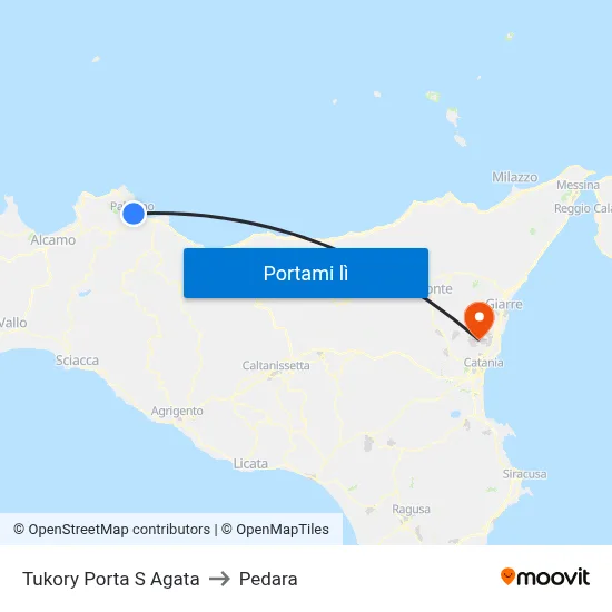 Tukory Porta S Agata to Pedara map