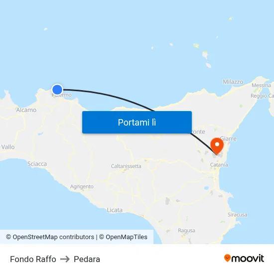 Fondo Raffo to Pedara map