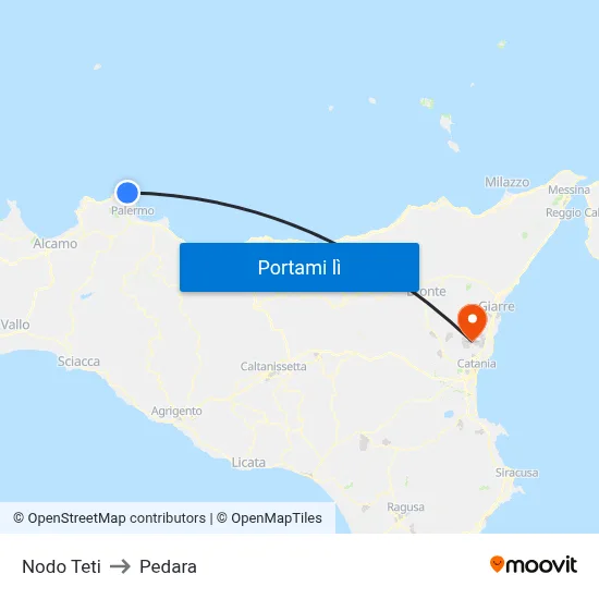 Nodo Teti to Pedara map