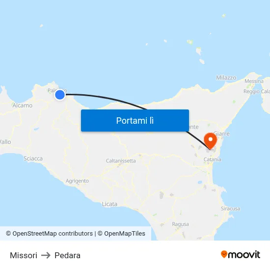 Missori to Pedara map