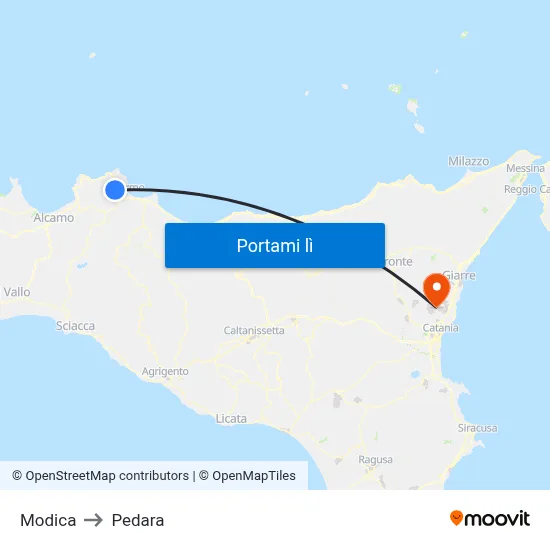 Modica to Pedara map