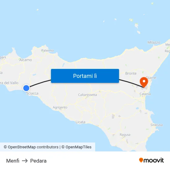Menfi to Pedara map
