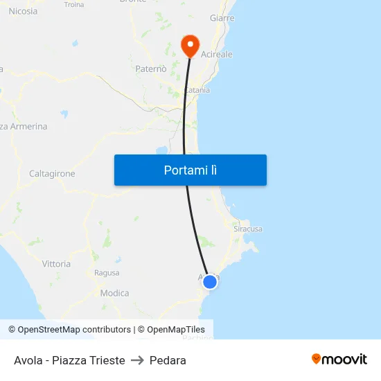 Avola - Piazza Trieste to Pedara map