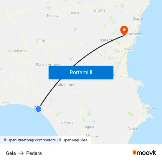 Gela to Pedara map