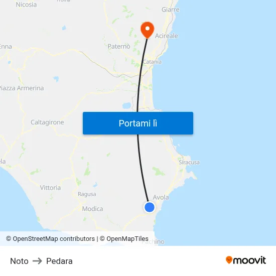 Noto to Pedara map