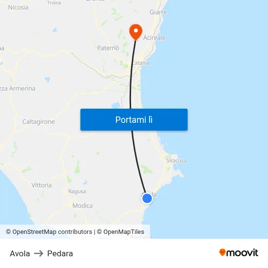 Avola to Pedara map