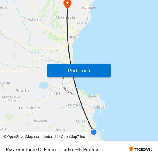 Piazza Vittime Di Femminicidio to Pedara map