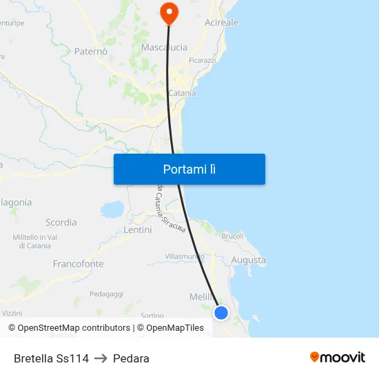 Bretella Ss114 to Pedara map