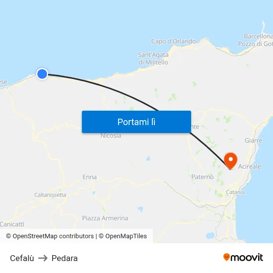 Cefalù to Pedara map