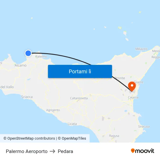 Palermo Aeroporto to Pedara map