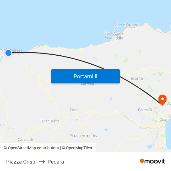 Piazza Crispi to Pedara map