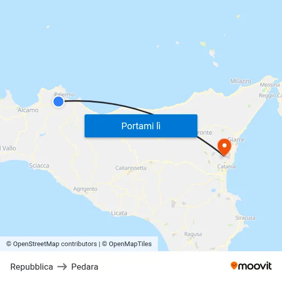 Repubblica to Pedara map