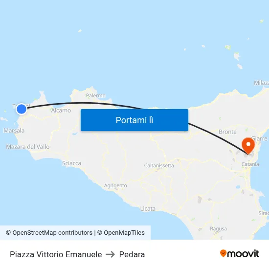 Piazza Vittorio Emanuele to Pedara map