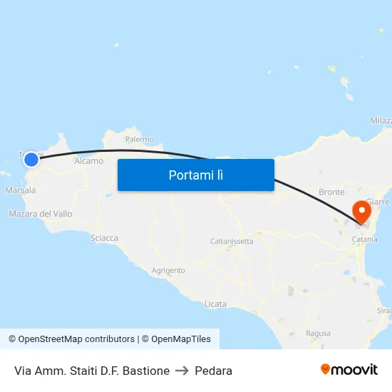 Via Amm. Staiti D.F. Bastione to Pedara map
