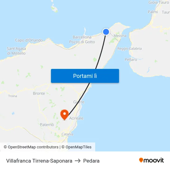 Villafranca Tirrena-Saponara to Pedara map