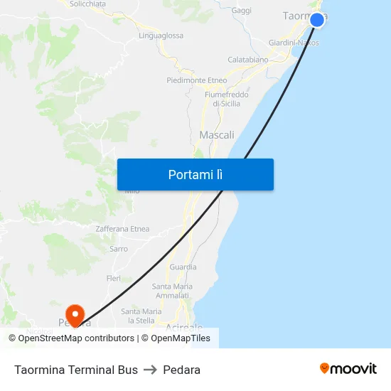 Taormina Terminal Bus to Pedara map