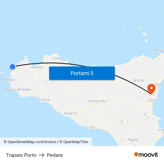 Trapani Porto to Pedara map