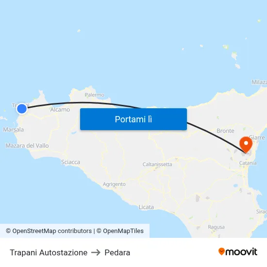 Trapani Autostazione to Pedara map