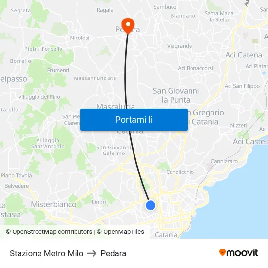 Stazione Metro Milo to Pedara map
