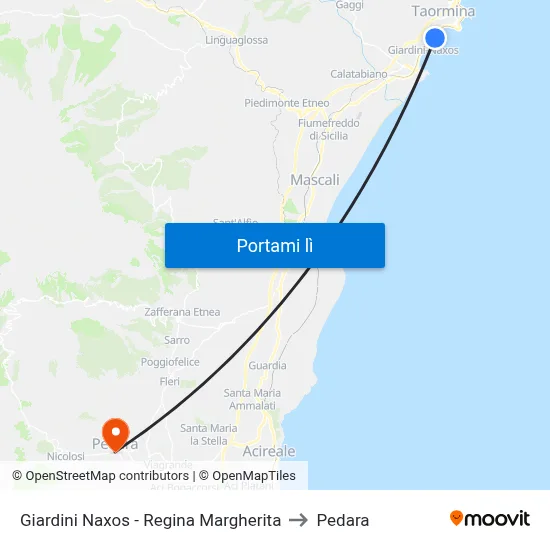 Giardini Naxos - Regina Margherita to Pedara map