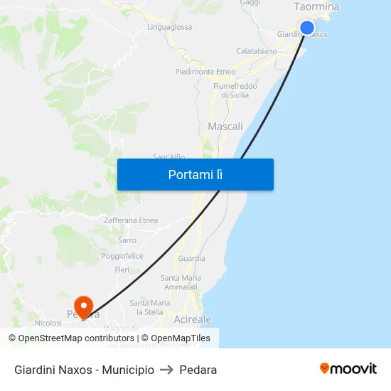 Giardini Naxos - Municipio to Pedara map