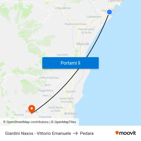 Giardini Naxos - Vittorio Emanuele to Pedara map