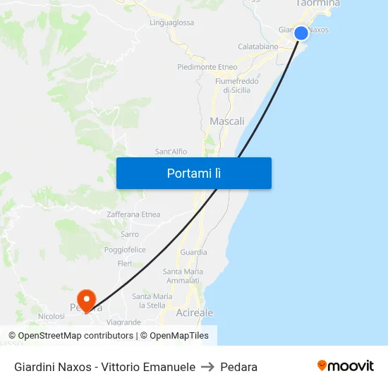 Giardini Naxos - Vittorio Emanuele to Pedara map